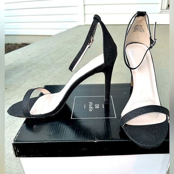 Black Glitter Strappy Stiletto - Picture 2 of 4